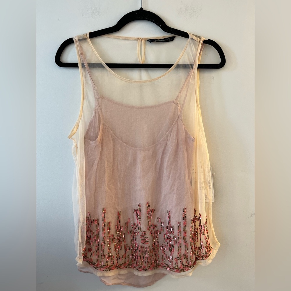 ZARA Pink Mesh Embellished Top